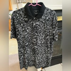 DKNY Floral Black/White Short Sleeve Polo Shirt Mens Size Large